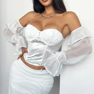 White Shirt Women Clothing Summer 2025 Retro Slim Fit with Flared Sleeves Tops Fashionable and Versatile Sexy T-shirt Streetwear
