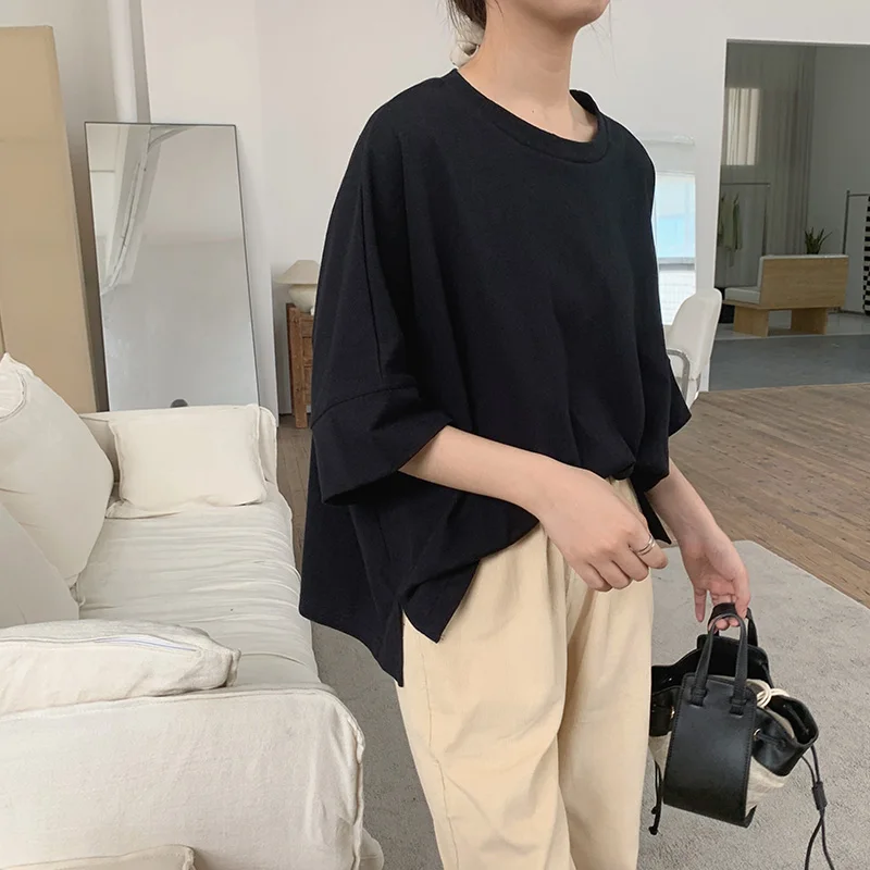 Loose plus Size Kimono Sve T-irt Women Summer Simple Match Pregnant Women's Clothing Cover Belly Slit Color Top - Image 5