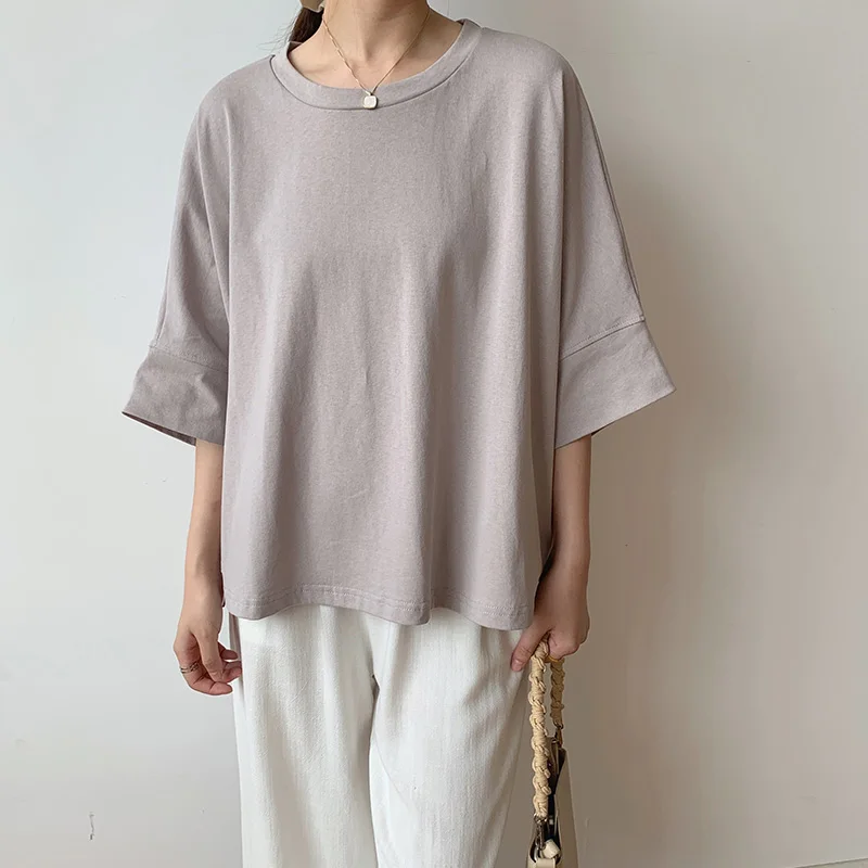 Loose plus Size Kimono Sve T-irt Women Summer Simple Match Pregnant Women's Clothing Cover Belly Slit Color Top - Image 4