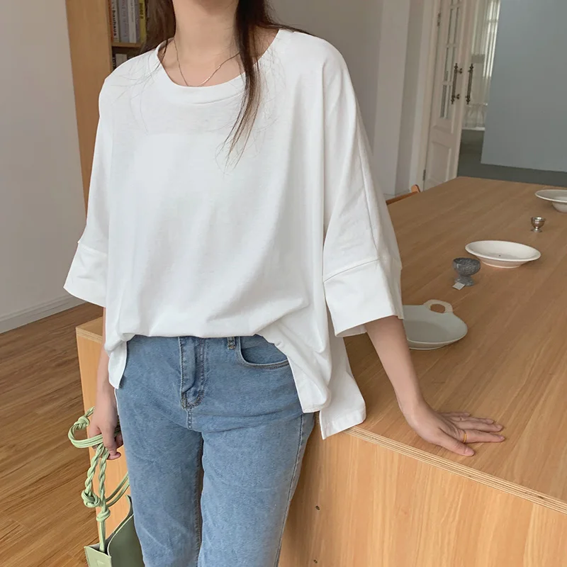 Loose plus Size Kimono Sve T-irt Women Summer Simple Match Pregnant Women's Clothing Cover Belly Slit Color Top - Image 3